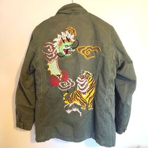 Rare Vintage Lucky Brand Ed Hardy Embroidered Military Jacket M65 Medium